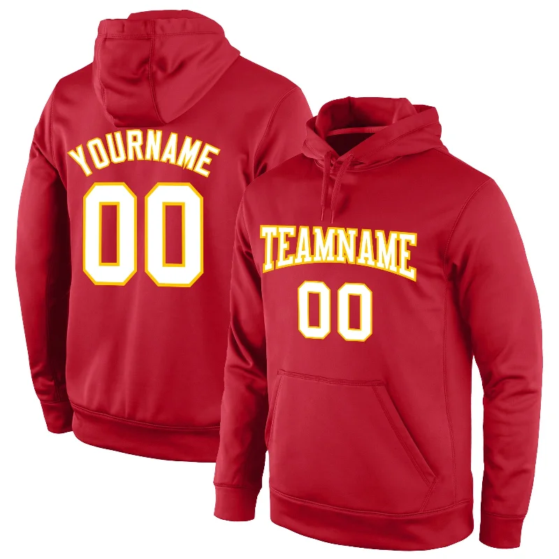 Free And Casual Custom Stitched Red White-Gold Sports Pullover Sweatshirt Hoodie