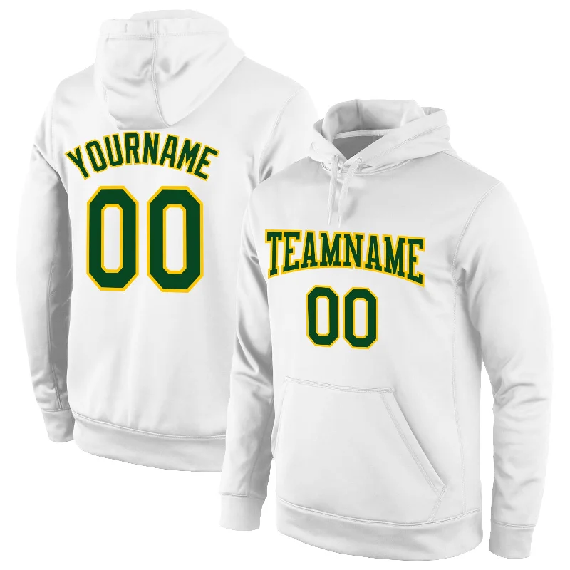 Slim Fit Custom Stitched White Green-Gold Sports Pullover Sweatshirt Hoodie