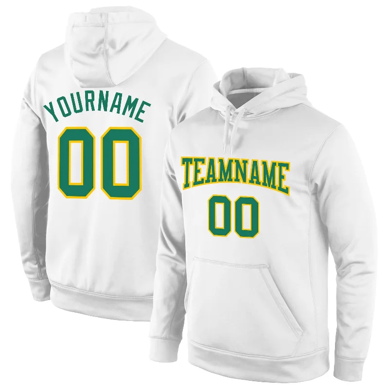 Cute Style Custom Stitched White Kelly Green-Gold Sports Pullover Sweatshirt Hoodie