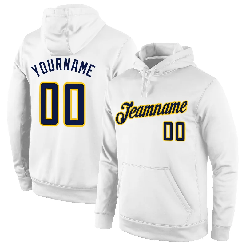 Carefree Custom Stitched White Navy-Gold Sports Pullover Sweatshirt Hoodie