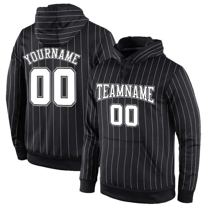 Basic Version Custom Stitched Black White Pinstripe White-Gray Sports Pullover Sweatshirt Hoodie Basic Version Custom Stitched Black White Pinstripe White-Gray Sports Pullover Sweatshirt Hoodie