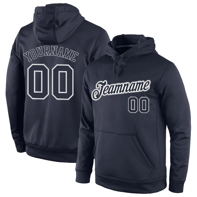 Youthful Custom Stitched Navy Navy-Gray Sports Pullover Sweatshirt Hoodie