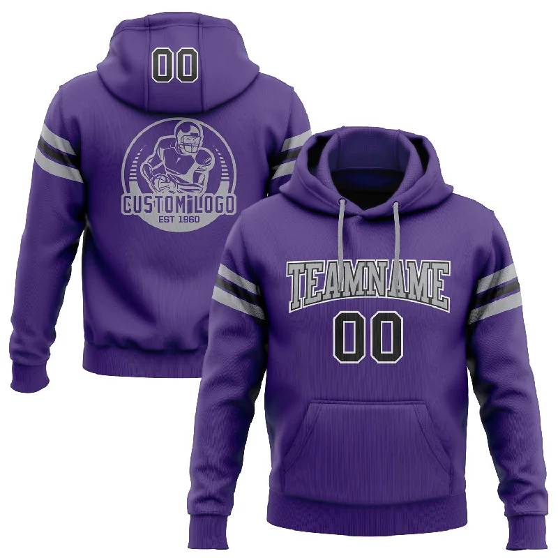 Soft Style Custom Stitched Purple Black-Gray Football Pullover Sweatshirt Hoodie