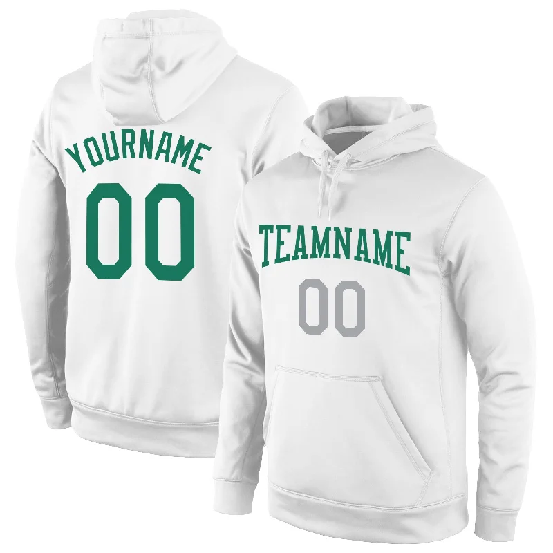 Personalized Clothing Custom Stitched White Kelly Green-Gray Sports Pullover Sweatshirt Hoodie Personalized Clothing Custom Stitched White Kelly Green-Gray Sports Pullover Sweatshirt Hoodie
