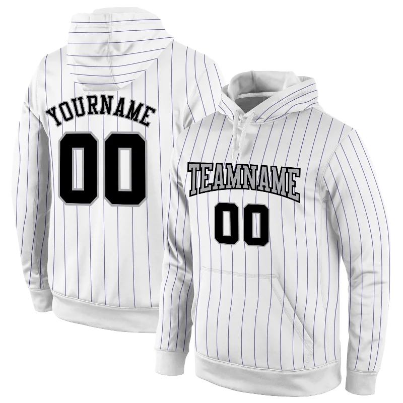 Sports Trend Custom Stitched White Purple Pinstripe Black-Gray Sports Pullover Sweatshirt Hoodie Sports Trend Custom Stitched White Purple Pinstripe Black-Gray Sports Pullover Sweatshirt Hoodie
