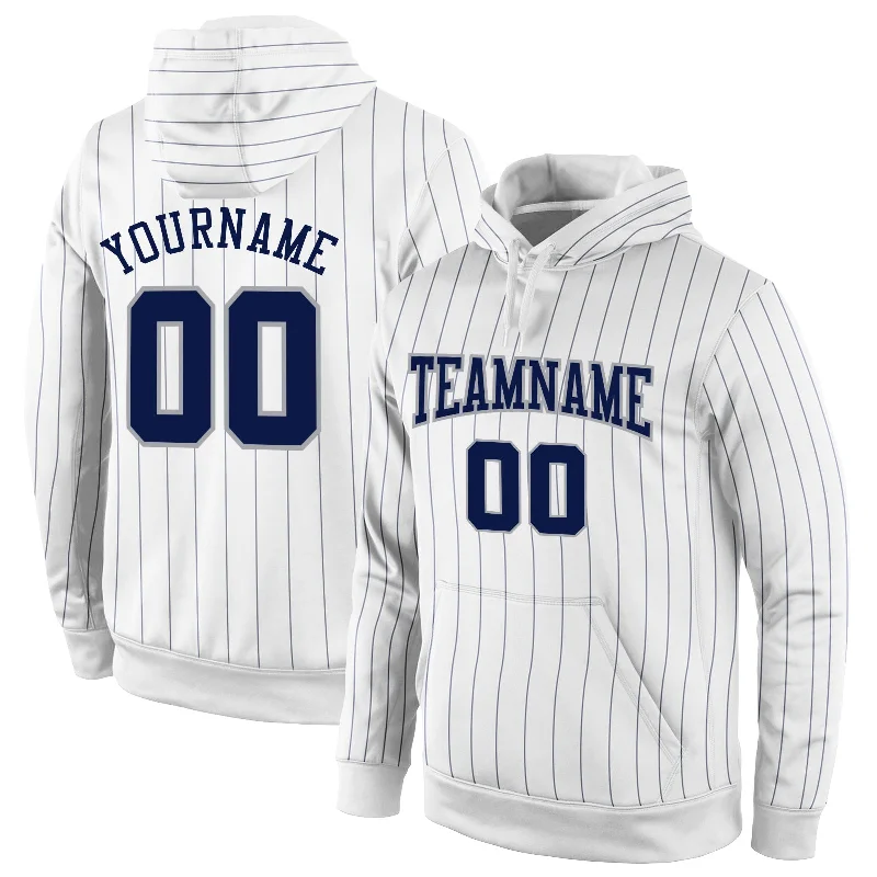 Printed Patterns Custom Stitched White Navy Pinstripe Navy-Gray Sports Pullover Sweatshirt Hoodie Printed Patterns Custom Stitched White Navy Pinstripe Navy-Gray Sports Pullover Sweatshirt Hoodie