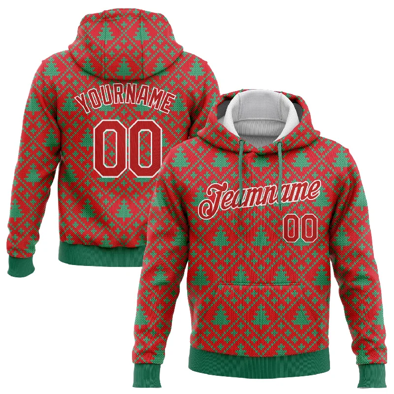 Soft Fabric Looks Custom Stitched Red Red-Kelly Green 3D Christmas Trees Sports Pullover Sweatshirt Hoodie Soft Fabric Looks Custom Stitched Red Red-Kelly Green 3D Christmas Trees Sports Pullover Sweatshirt Hoodie
