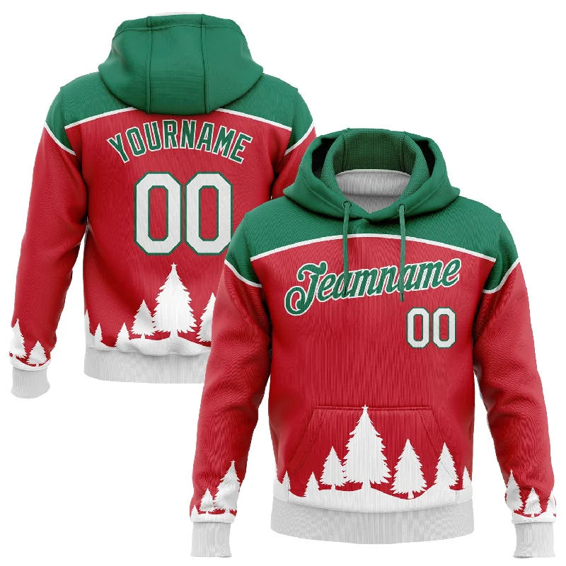 Warm Chic Custom Stitched Red White-Kelly Green 3D Christmas Trees Sports Pullover Sweatshirt Hoodie