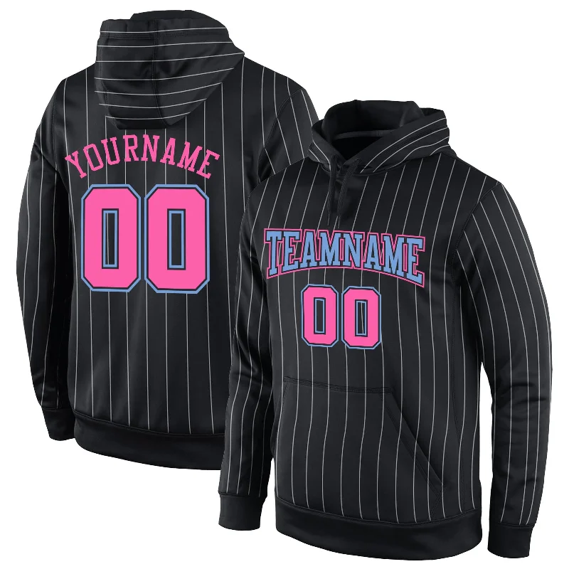 Comfortable Mind Custom Stitched Black White Pinstripe Pink-Light Blue Sports Pullover Sweatshirt Hoodie Comfortable Mind Custom Stitched Black White Pinstripe Pink-Light Blue Sports Pullover Sweatshirt Hoodie