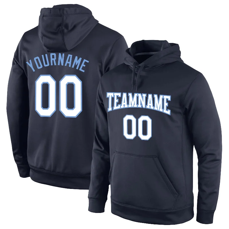 Spiritual Vitality Custom Stitched Navy White-Light Blue Sports Pullover Sweatshirt Hoodie Spiritual Vitality Custom Stitched Navy White-Light Blue Sports Pullover Sweatshirt Hoodie