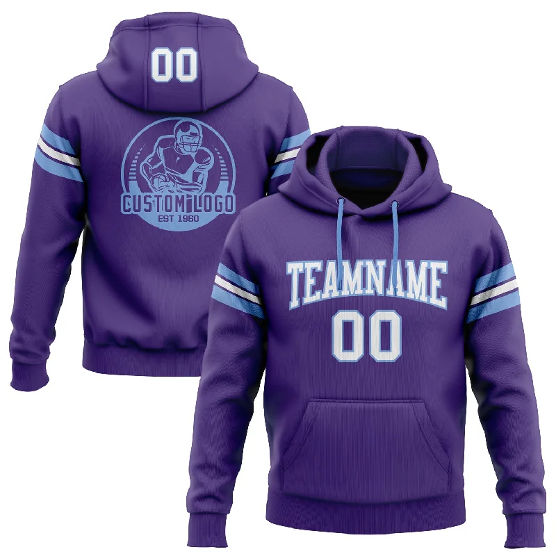 Breathable Comfort Custom Stitched Purple White-Light Blue Football Pullover Sweatshirt Hoodie Breathable Comfort Custom Stitched Purple White-Light Blue Football Pullover Sweatshirt Hoodie