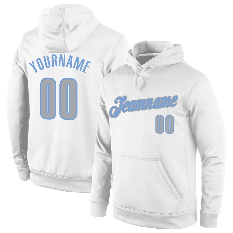 Fashion Elements Custom Stitched White Gray-Light Blue Sports Pullover Sweatshirt Hoodie Fashion Elements Custom Stitched White Gray-Light Blue Sports Pullover Sweatshirt Hoodie