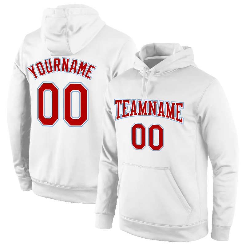 Exclusive Customization Custom Stitched White Red-Light Blue Sports Pullover Sweatshirt Hoodie