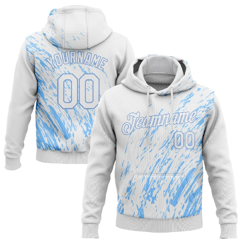 Knowledge And Elegance Custom Stitched White White-Light Blue 3D Pattern Design Sports Pullover Sweatshirt Hoodie Knowledge And Elegance Custom Stitched White White-Light Blue 3D Pattern Design Sports Pullover Sweatshirt Hoodie