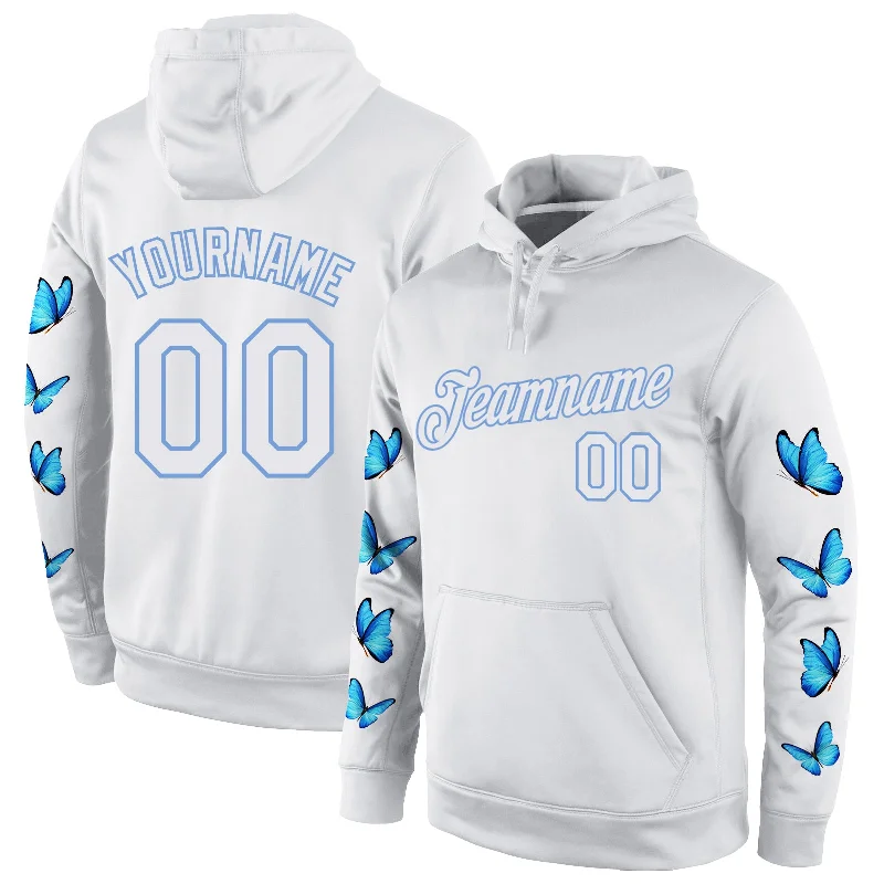 Exquisite Details Custom Stitched White White-Light Blue 3D Pattern Design Butterfly Sports Pullover Sweatshirt Hoodie Exquisite Details Custom Stitched White White-Light Blue 3D Pattern Design Butterfly Sports Pullover Sweatshirt Hoodie