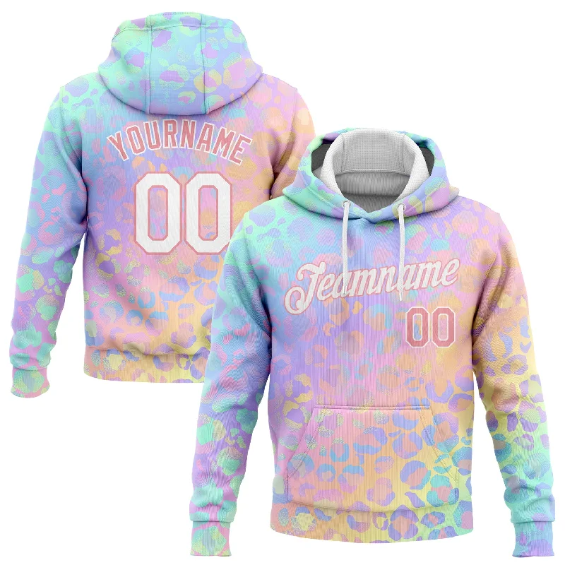 Trendy Items Custom Stitched Light Pink White 3D Pattern Design Leopard Sports Pullover Sweatshirt Hoodie