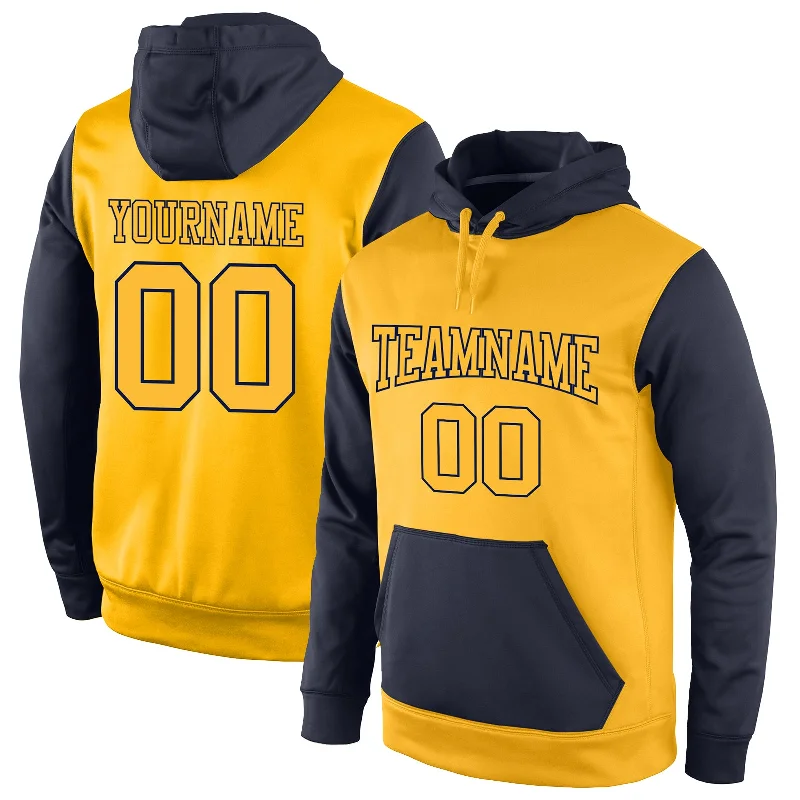 Age-reducing Style Custom Stitched Gold Gold-Navy Sports Pullover Sweatshirt Hoodie