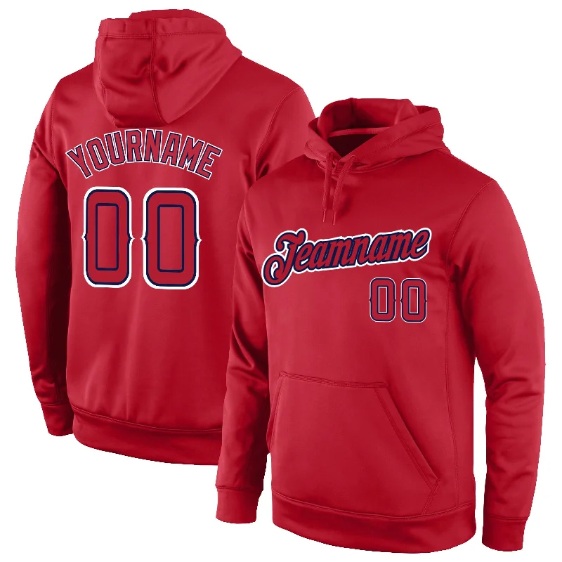 College Style Custom Stitched Red Red-Navy Sports Pullover Sweatshirt Hoodie
