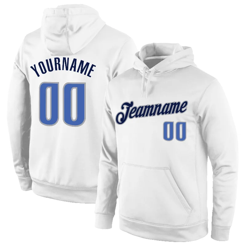 French Retro Custom Stitched White Blue-Navy Sports Pullover Sweatshirt Hoodie