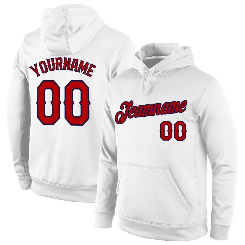 Elegant And Simple Custom Stitched White Red-Navy Sports Pullover Sweatshirt Hoodie