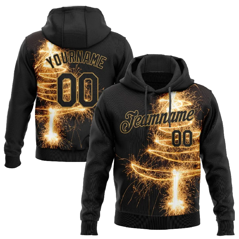 Cozy Fashions Custom Stitched Black Black Old Gold-Gold 3D Christmas Tree Fireworks Sports Pullover Sweatshirt Hoodie