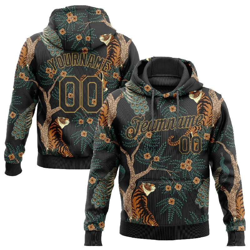 Comfortable Design Custom Stitched Black Black-Old Gold 3D Pattern Design Tiger And Peacock Sports Pullover Sweatshirt Hoodie Comfortable Design Custom Stitched Black Black-Old Gold 3D Pattern Design Tiger And Peacock Sports Pullover Sweatshirt Hoodie