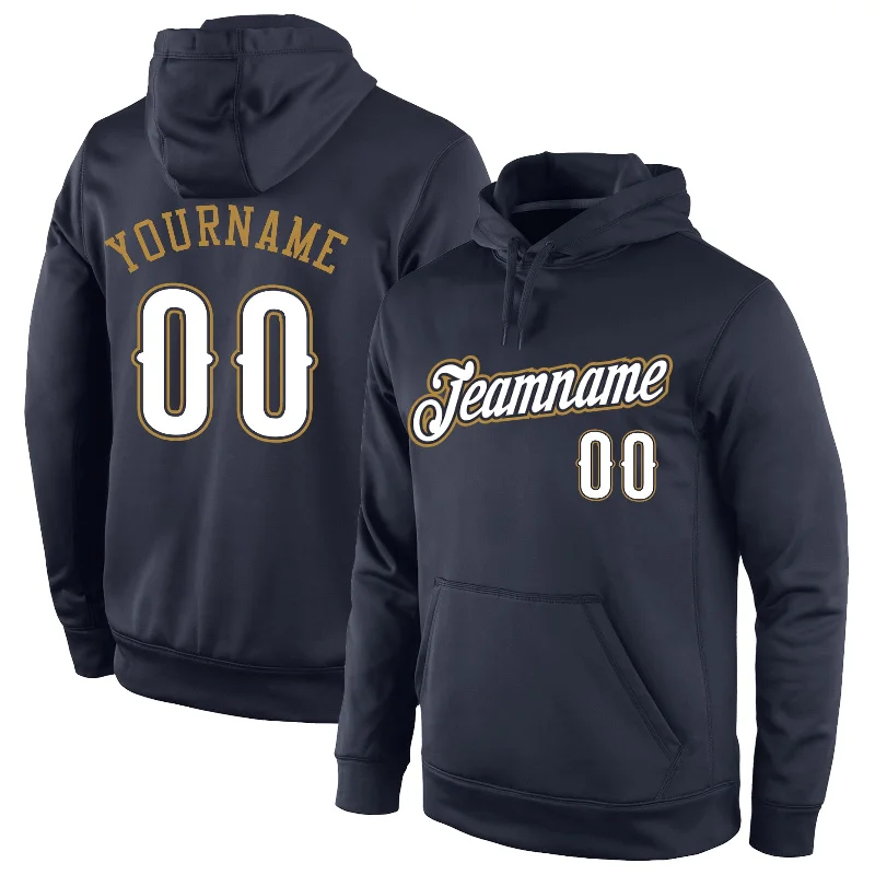 French Style Custom Stitched Navy White-Old Gold Sports Pullover Sweatshirt Hoodie