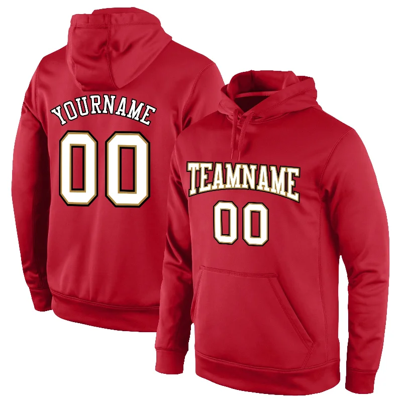 Short Design Custom Stitched Red White-Old Gold Sports Pullover Sweatshirt Hoodie