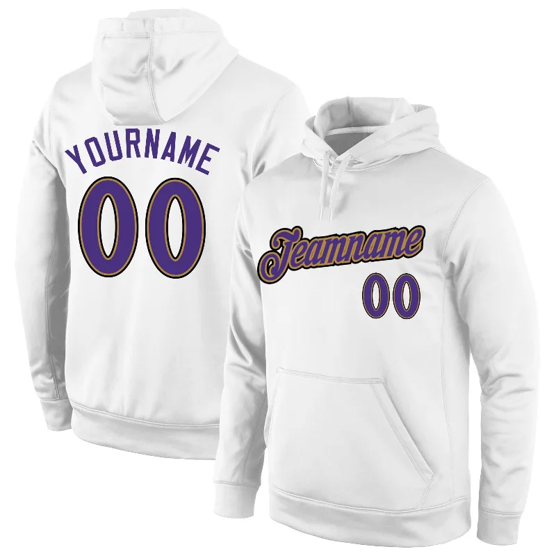 Dessert Matching Custom Stitched White Purple-Old Gold Sports Pullover Sweatshirt Hoodie Dessert Matching Custom Stitched White Purple-Old Gold Sports Pullover Sweatshirt Hoodie