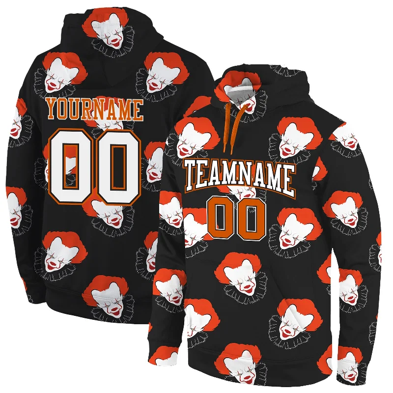 Personalized Wear Custom Stitched Black White-Orange 3D Pattern Design Clown Sports Pullover Sweatshirt Hoodie Personalized Wear Custom Stitched Black White-Orange 3D Pattern Design Clown Sports Pullover Sweatshirt Hoodie
