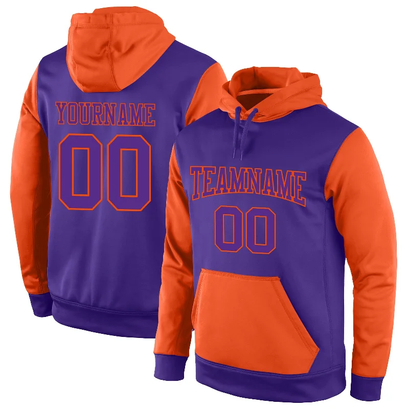 Exquisite Embroidery Custom Stitched Purple Purple-Orange Sports Pullover Sweatshirt Hoodie Exquisite Embroidery Custom Stitched Purple Purple-Orange Sports Pullover Sweatshirt Hoodie
