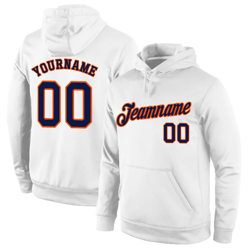 Luxury Temperament Custom Stitched White Navy-Orange Sports Pullover Sweatshirt Hoodie
