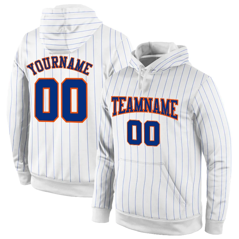 Retro Prints Custom Stitched White Royal Pinstripe Royal-Orange Sports Pullover Sweatshirt Hoodie Retro Prints Custom Stitched White Royal Pinstripe Royal-Orange Sports Pullover Sweatshirt Hoodie