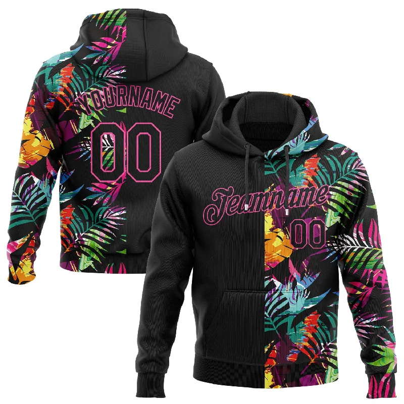Unique Design Custom Stitched Black Black-Pink 3D Pattern Design Tropical Palm Leaves Sports Pullover Sweatshirt Hoodie Unique Design Custom Stitched Black Black-Pink 3D Pattern Design Tropical Palm Leaves Sports Pullover Sweatshirt Hoodie