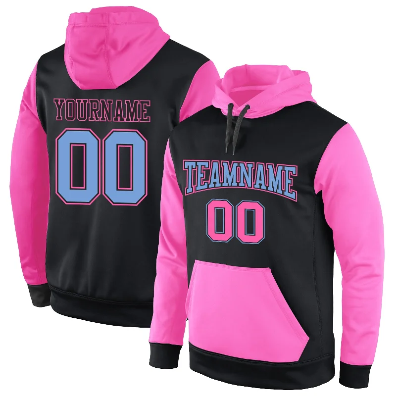 Unique Prints Custom Stitched Black Light Blue-Pink Sports Pullover Sweatshirt Hoodie