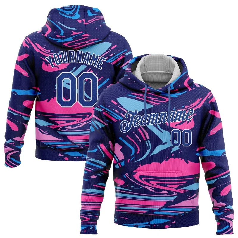 Loose Fit Custom Stitched Figure Royal Pink Light Blue-White 3D Pattern Design Sports Pullover Sweatshirt Hoodie Loose Fit Custom Stitched Figure Royal Pink Light Blue-White 3D Pattern Design Sports Pullover Sweatshirt Hoodie