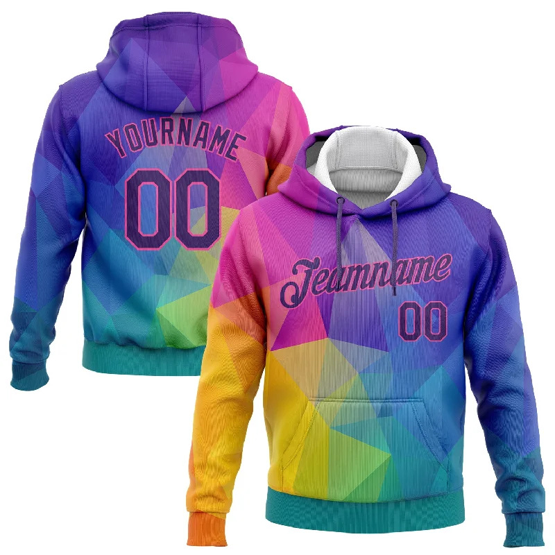 Elegant And Lazy Custom Stitched Gold Purple-Pink 3D Pattern Design Abstract Rainbow Sports Pullover Sweatshirt Hoodie