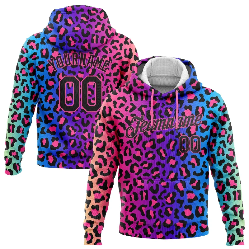 Bottom And Versatile Custom Stitched Purple Black-Pink 3D Pattern Design Leopard Sports Pullover Sweatshirt Hoodie