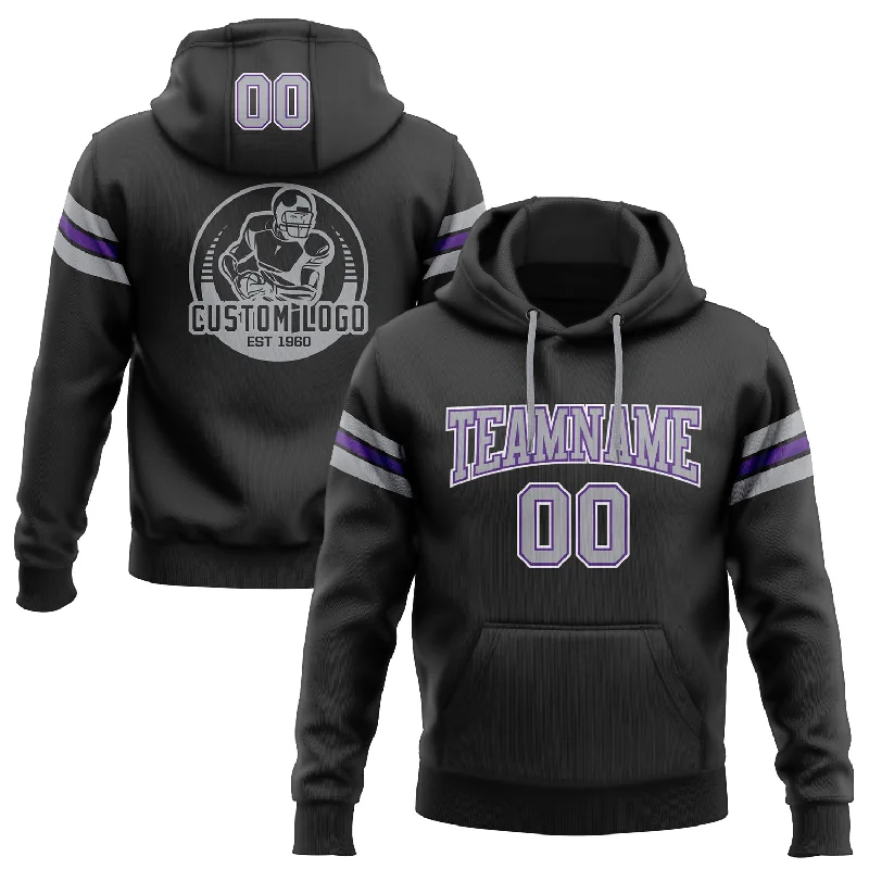 Soft Looks Custom Stitched Black Gray-Purple Football Pullover Sweatshirt Hoodie