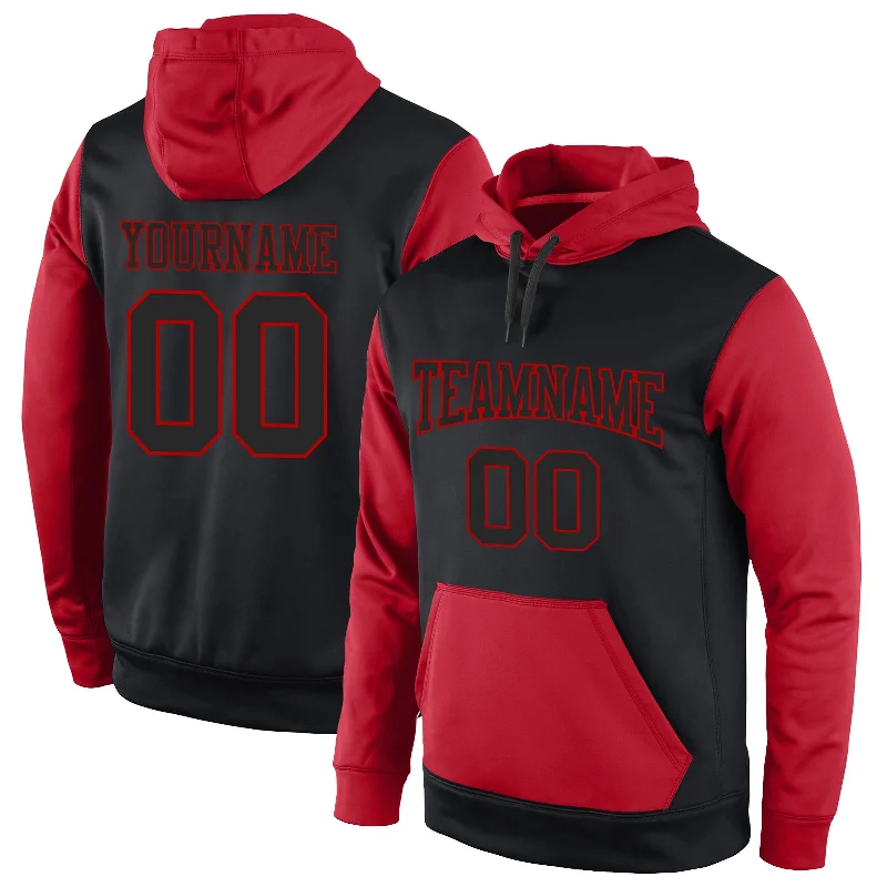 Romantic Data Custom Stitched Black Black-Red Sports Pullover Sweatshirt Hoodie