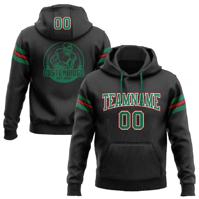 Relaxed Chic Custom Stitched Black Kelly Green-Red Football Pullover Sweatshirt Hoodie Relaxed Chic Custom Stitched Black Kelly Green-Red Football Pullover Sweatshirt Hoodie