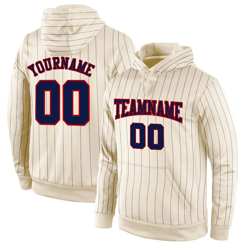 Exquisite Design Custom Stitched Cream Navy Pinstripe Navy-Red Sports Pullover Sweatshirt Hoodie Exquisite Design Custom Stitched Cream Navy Pinstripe Navy-Red Sports Pullover Sweatshirt Hoodie