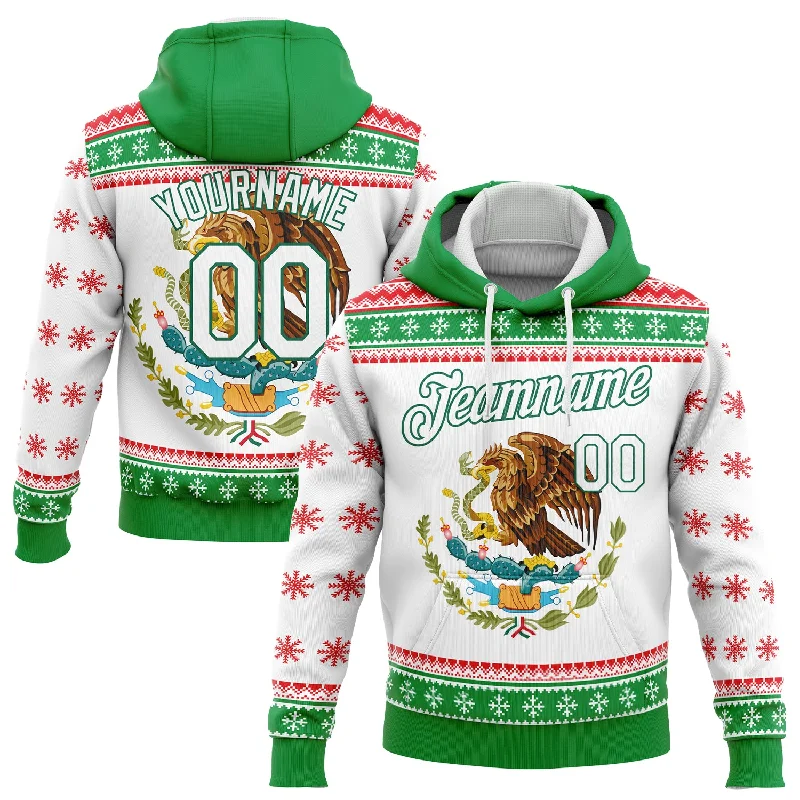 Casual Chic Looks Custom Stitched Kelly Green White-Red 3D Mexican Flag Sports Pullover Sweatshirt Hoodie Casual Chic Looks Custom Stitched Kelly Green White-Red 3D Mexican Flag Sports Pullover Sweatshirt Hoodie