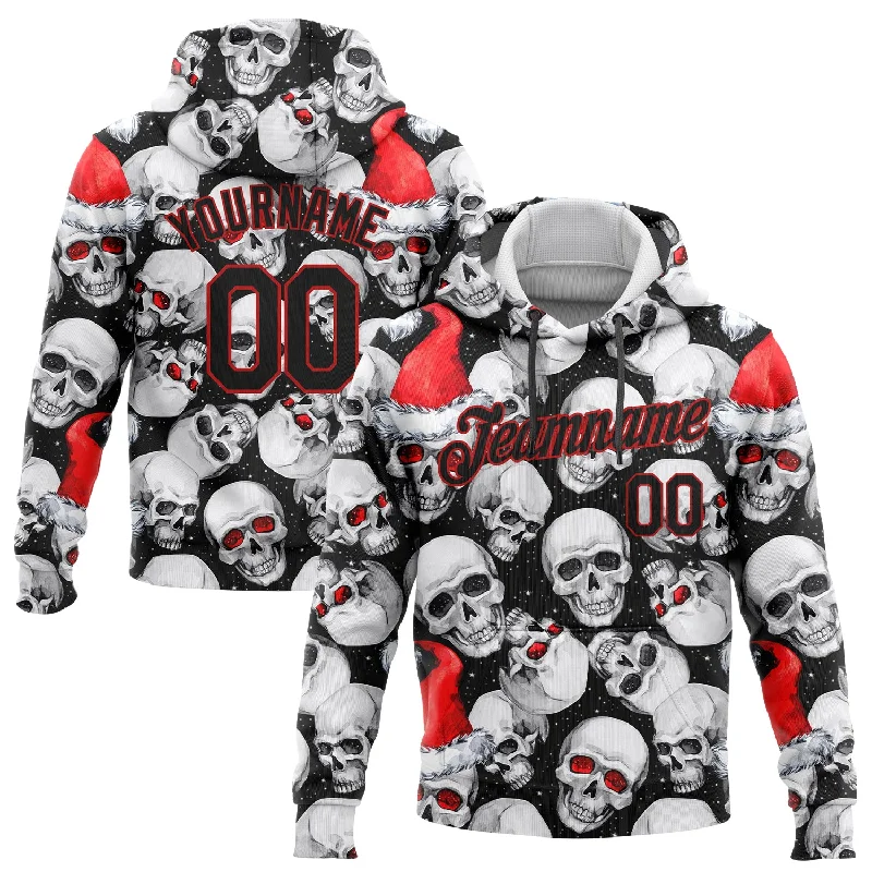 Cozy Chic Trends Custom Stitched White Black-Red 3D Skulls And Christmas Santa's Hat Sports Pullover Sweatshirt Hoodie Cozy Chic Trends Custom Stitched White Black-Red 3D Skulls And Christmas Santa's Hat Sports Pullover Sweatshirt Hoodie