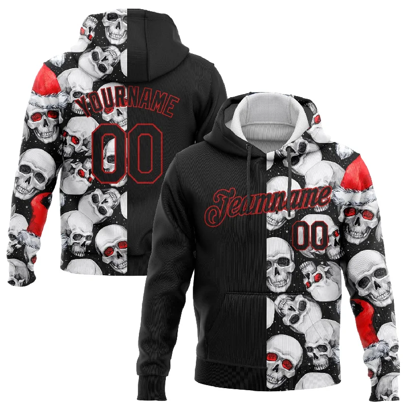 Comfortable Lounge Wear Custom Stitched White Black-Red 3D Skulls And Christmas Santa's Hat Sports Pullover Sweatshirt Hoodie Comfortable Lounge Wear Custom Stitched White Black-Red 3D Skulls And Christmas Santa's Hat Sports Pullover Sweatshirt Hoodie