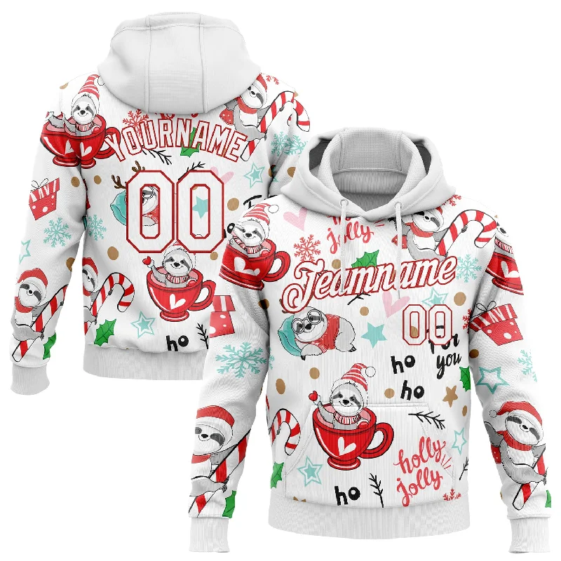 Simple Looks Custom Stitched White White-Red 3D Christmas Sloths Sports Pullover Sweatshirt Hoodie Simple Looks Custom Stitched White White-Red 3D Christmas Sloths Sports Pullover Sweatshirt Hoodie