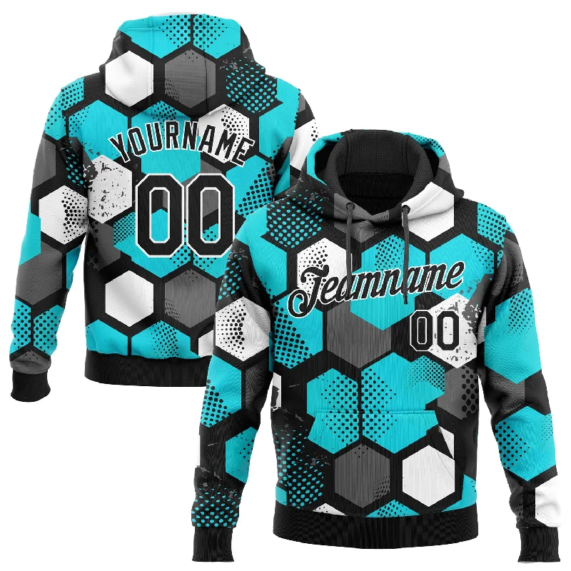Design And Tailoring Custom Stitched Aqua Black-White 3D Pattern Design Sports Pullover Sweatshirt Hoodie Design And Tailoring Custom Stitched Aqua Black-White 3D Pattern Design Sports Pullover Sweatshirt Hoodie