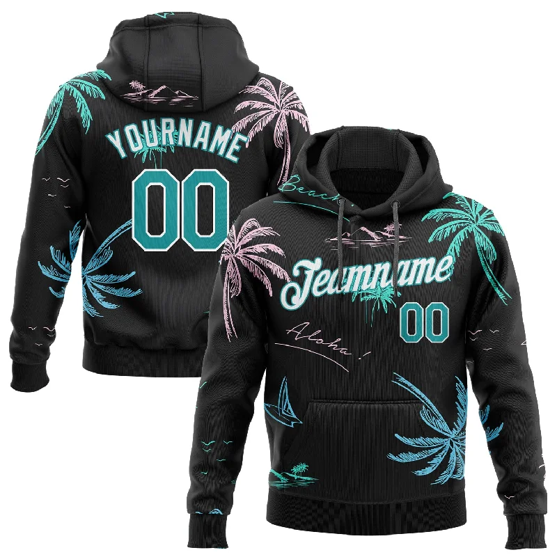End Of The Year Custom Stitched Black Aqua-White 3D Pattern Design Hawaii Palm Trees Sports Pullover Sweatshirt Hoodie End Of The Year Custom Stitched Black Aqua-White 3D Pattern Design Hawaii Palm Trees Sports Pullover Sweatshirt Hoodie