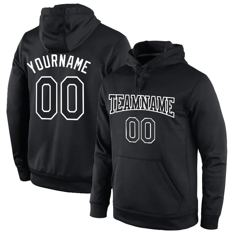 Exquisite Fabrics Custom Stitched Black Black-White Sports Pullover Sweatshirt Hoodie Exquisite Fabrics Custom Stitched Black Black-White Sports Pullover Sweatshirt Hoodie