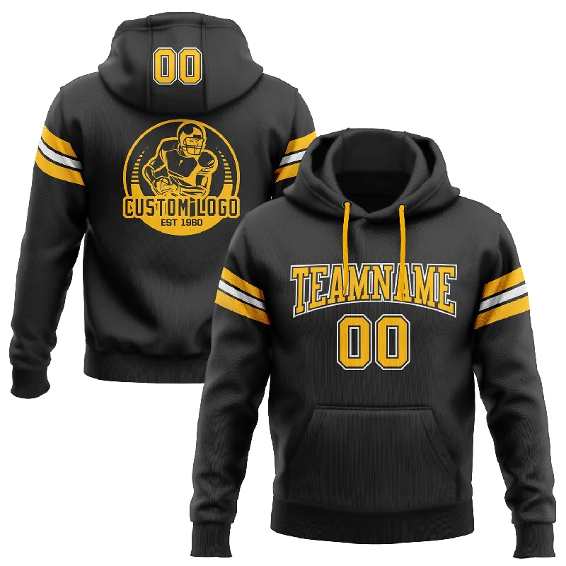 Trendy Looks Custom Stitched Black Gold-White Football Pullover Sweatshirt Hoodie